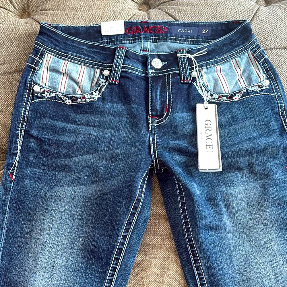 Grace In La Capri Cuffed NWT 27 Western Stars and Stripes